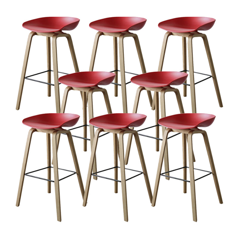 Modern Solid Wood Counter Stool Low Back Armless Bar Stool with Footrest