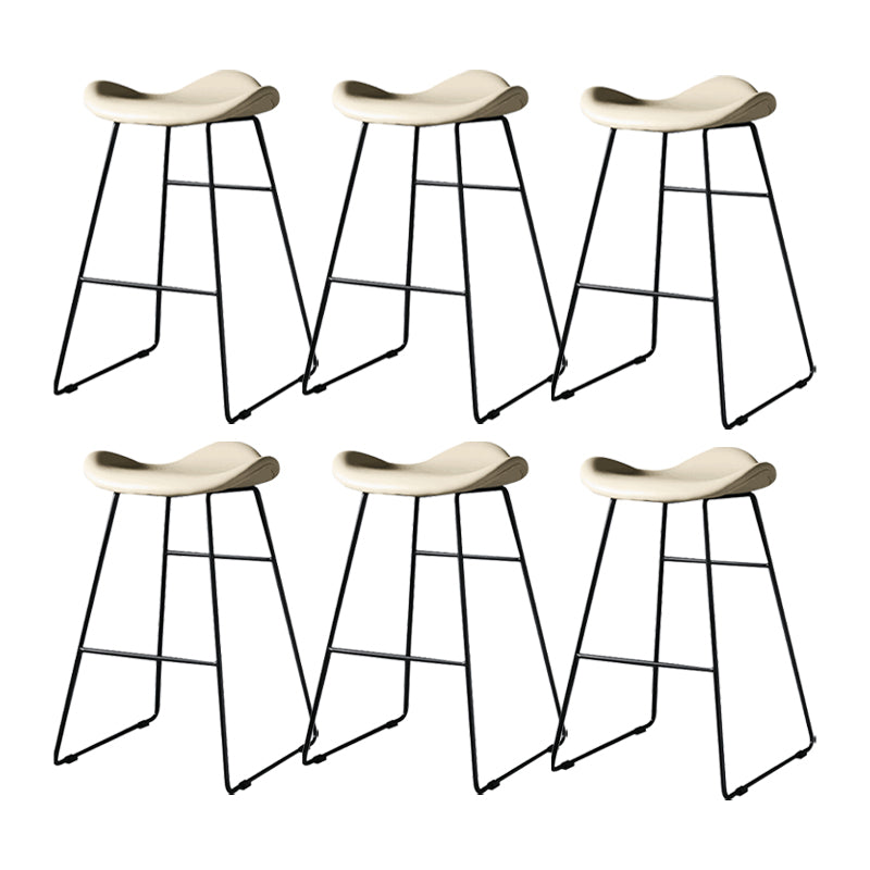 Industrial Armless Bucket Counter Stool Faux Leather Bar Chair with Metal Legs