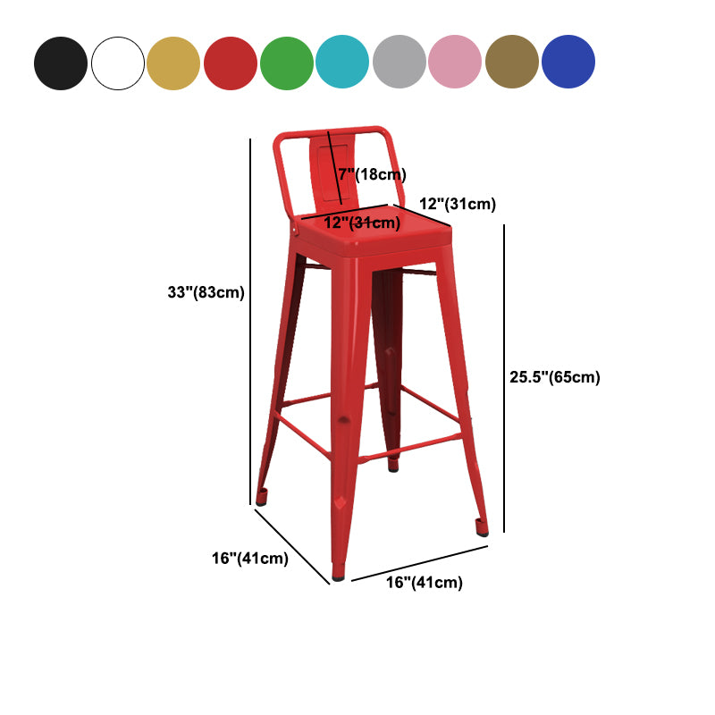 Modern Armless Square Bar Chair Low Back Bar Stool with Metal Legs