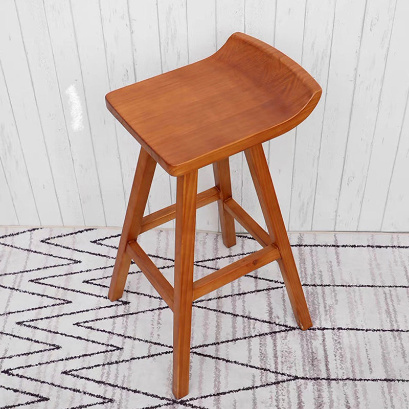 Modern Solid Wood Bar Chair Armless Bar Stool with Wooden Footrest