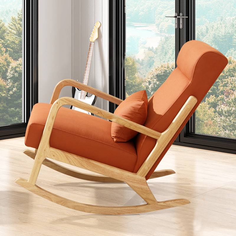 Modern Rocking Accent Chair Solid Fabric Upholstered Wood Frame Rocking Chair with Ottoman