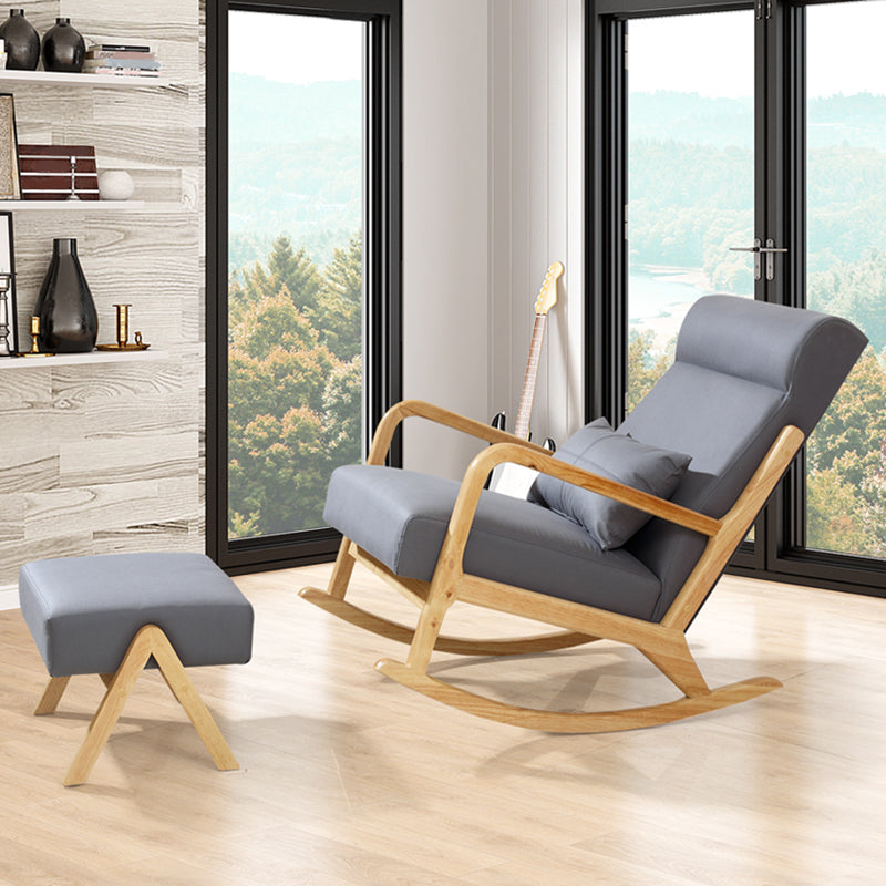 Modern Rocking Accent Chair Solid Fabric Upholstered Wood Frame Rocking Chair with Ottoman