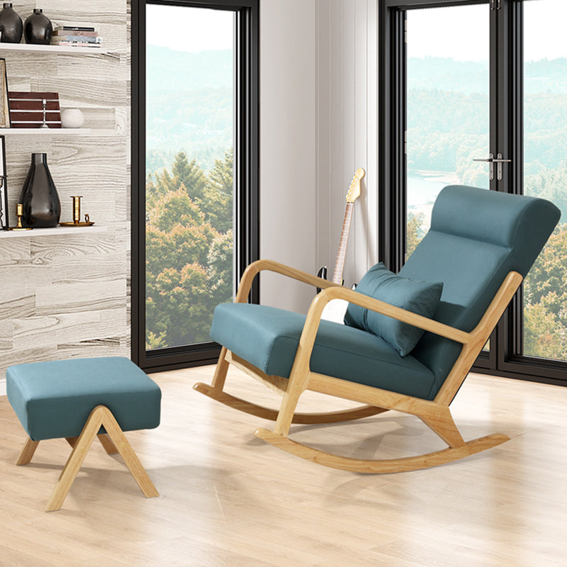 Modern Rocking Accent Chair Solid Fabric Upholstered Wood Frame Rocking Chair with Ottoman