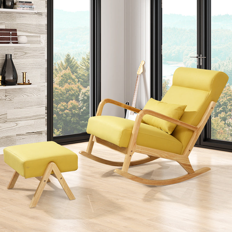 Modern Rocking Accent Chair Solid Fabric Upholstered Wood Frame Rocking Chair with Ottoman