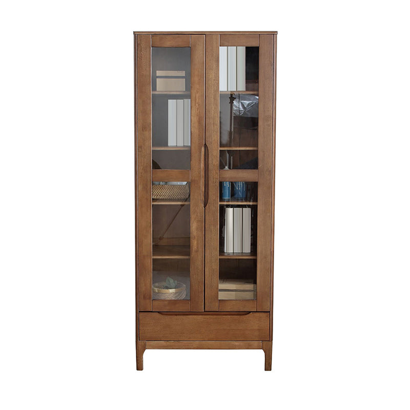 Oak Modern Storage Cabinet Glass Doors Display Cabinet with Drawer for Living Room