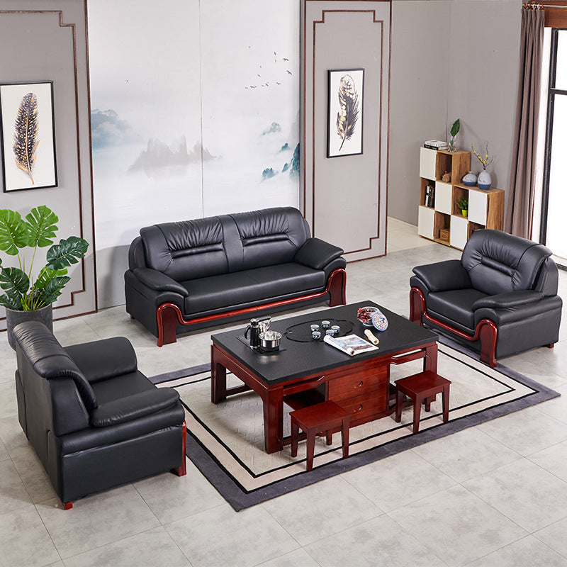 Modern Leather Sofa 34.65" Wide Pillow Top Arm in Black for Living Room