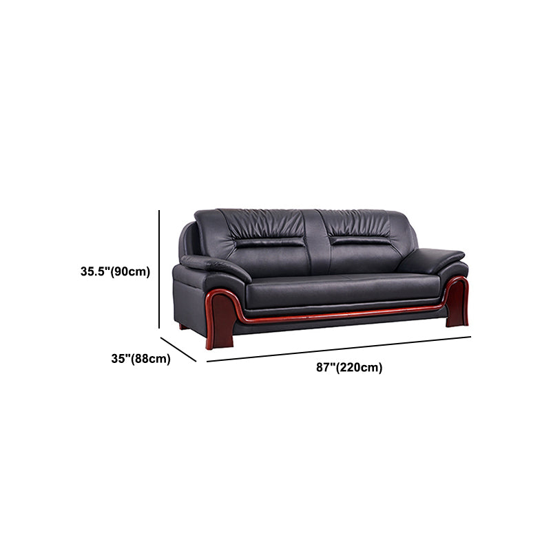 Modern Leather Sofa 34.65" Wide Pillow Top Arm in Black for Living Room