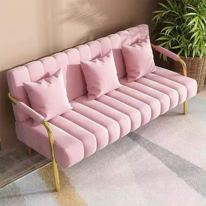 Velvet Sofa with 3 Pillows Square Arm for Living Room 3-seater