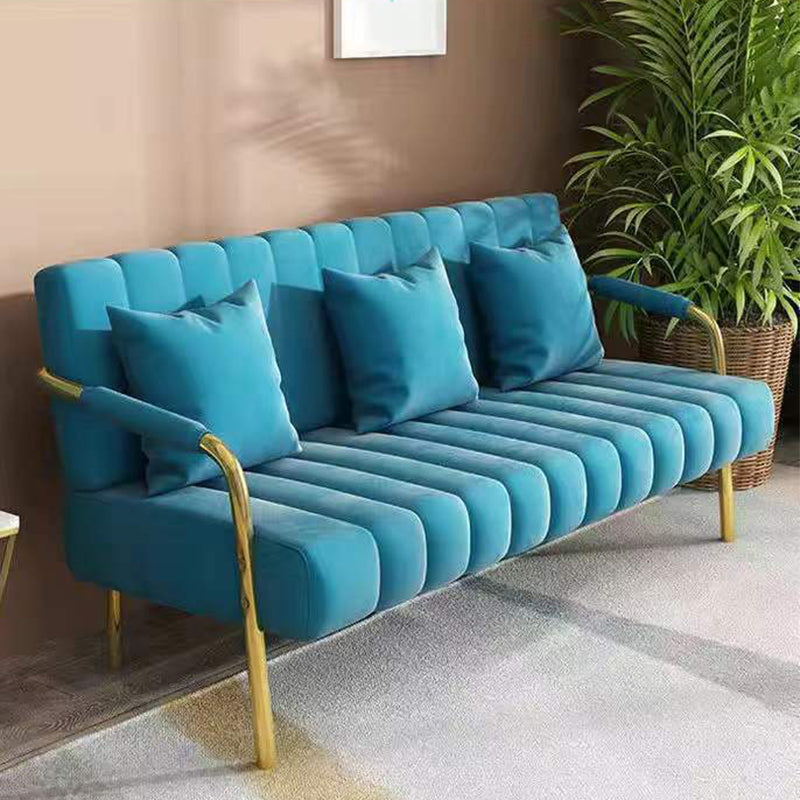 Velvet Sofa with 3 Pillows Square Arm for Living Room 3-seater