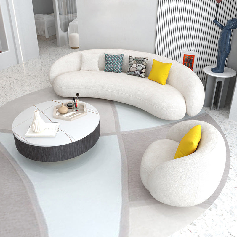 23.62" High Sloped Arm Sofa with 4 Pillows Wool Sofa in White