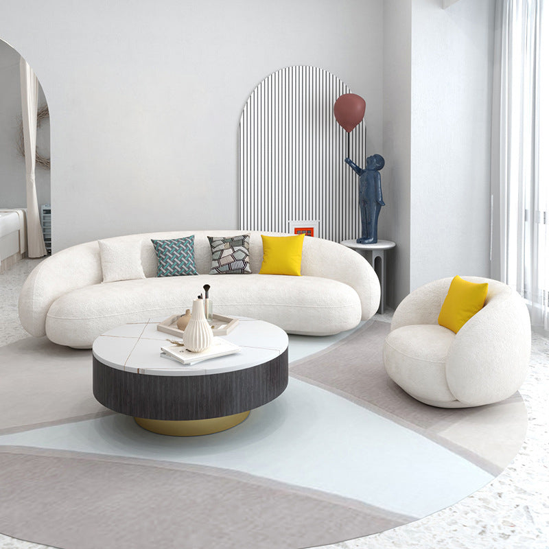 23.62" High Sloped Arm Sofa with 4 Pillows Wool Sofa in White