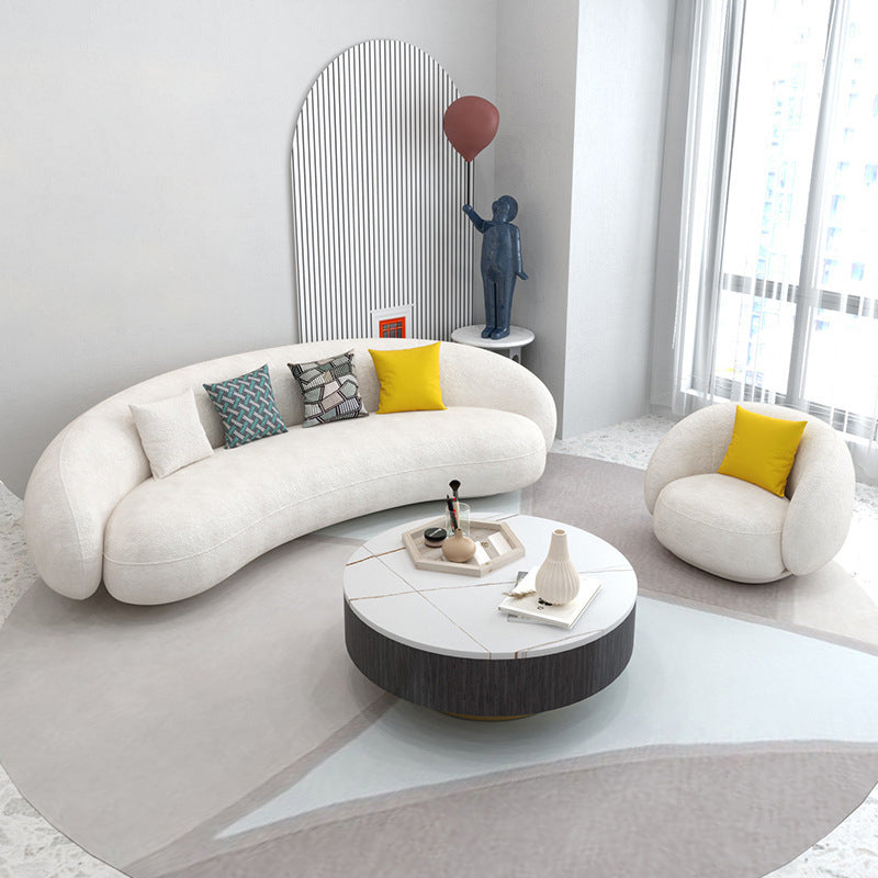 23.62" High Sloped Arm Sofa with 4 Pillows Wool Sofa in White