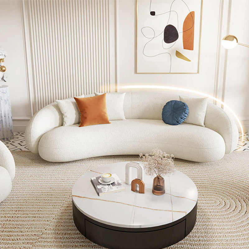 23.62" High Sloped Arm Sofa with 4 Pillows Wool Sofa in White