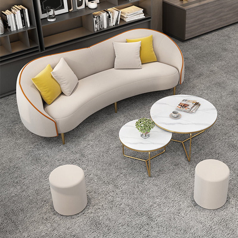 Beige/Grey Faux Leather Sofa Sloped Arm Sofa with Bolster Pillows