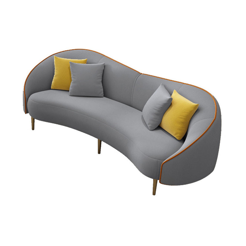 Beige/Grey Faux Leather Sofa Sloped Arm Sofa with Bolster Pillows