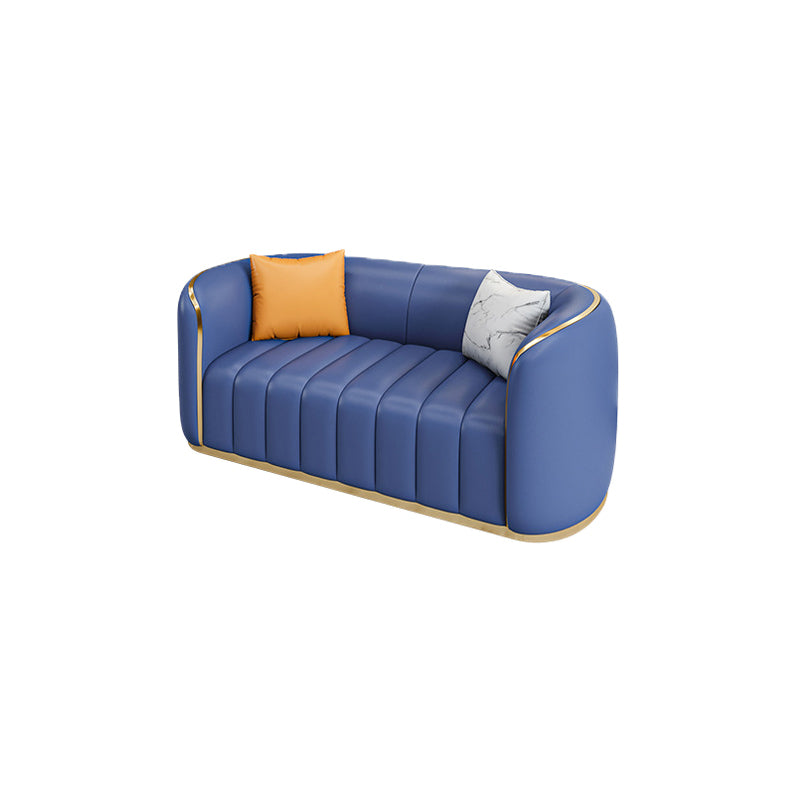 Tuxedo Arm Sofa in Grey/Blue Faux Leather Sofa with Metal Accent