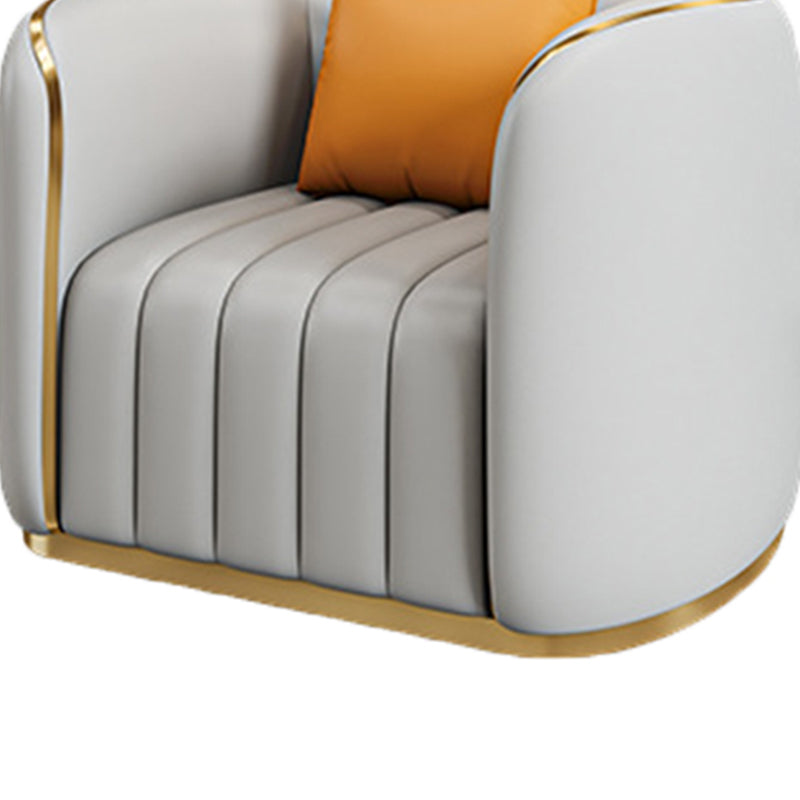 Tuxedo Arm Sofa in Grey/Blue Faux Leather Sofa with Metal Accent