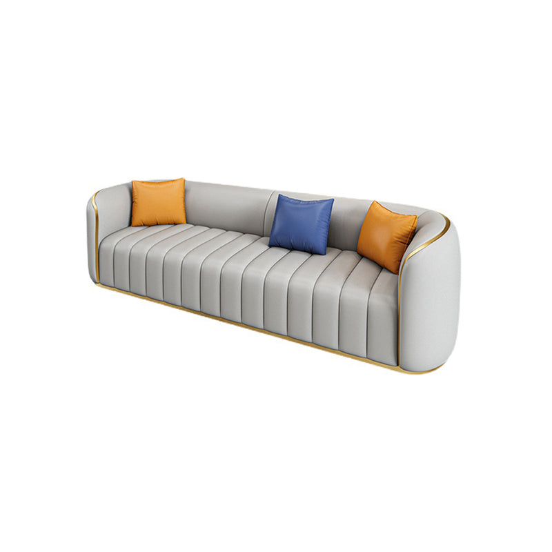 Tuxedo Arm Sofa in Grey/Blue Faux Leather Sofa with Metal Accent