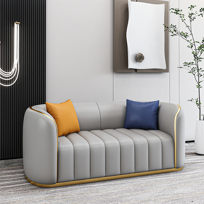 Tuxedo Arm Sofa in Grey/Blue Faux Leather Sofa with Metal Accent
