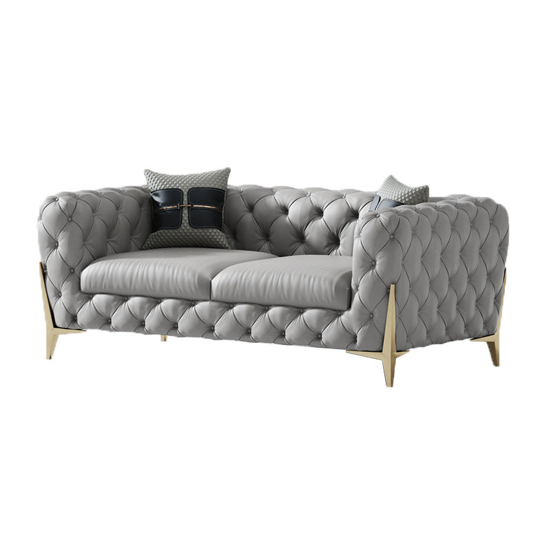 Contemporary Tufted Sofa 30.31" High Faux Leather Tuxedo Arm Sofa