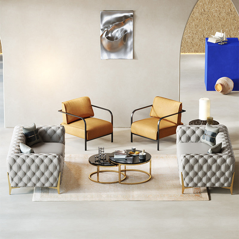Contemporary Tufted Sofa 30.31" High Faux Leather Tuxedo Arm Sofa