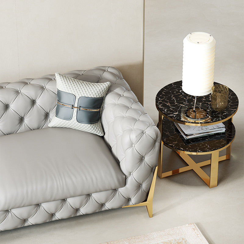 Contemporary Tufted Sofa 30.31" High Faux Leather Tuxedo Arm Sofa