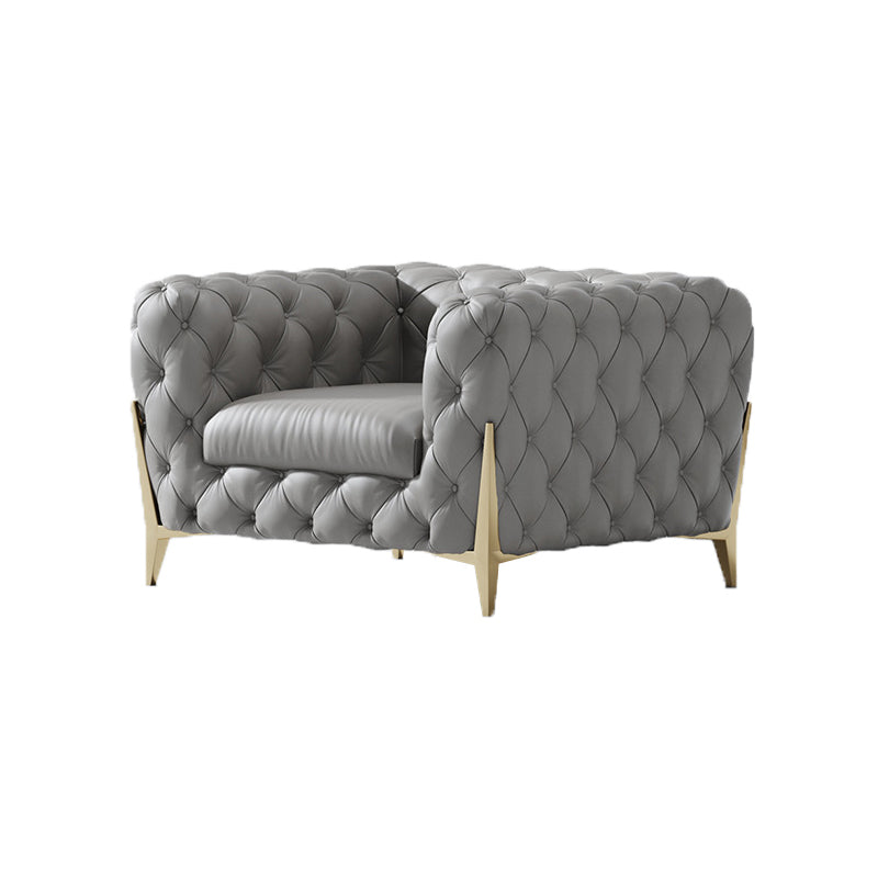 Contemporary Tufted Sofa 30.31" High Faux Leather Tuxedo Arm Sofa