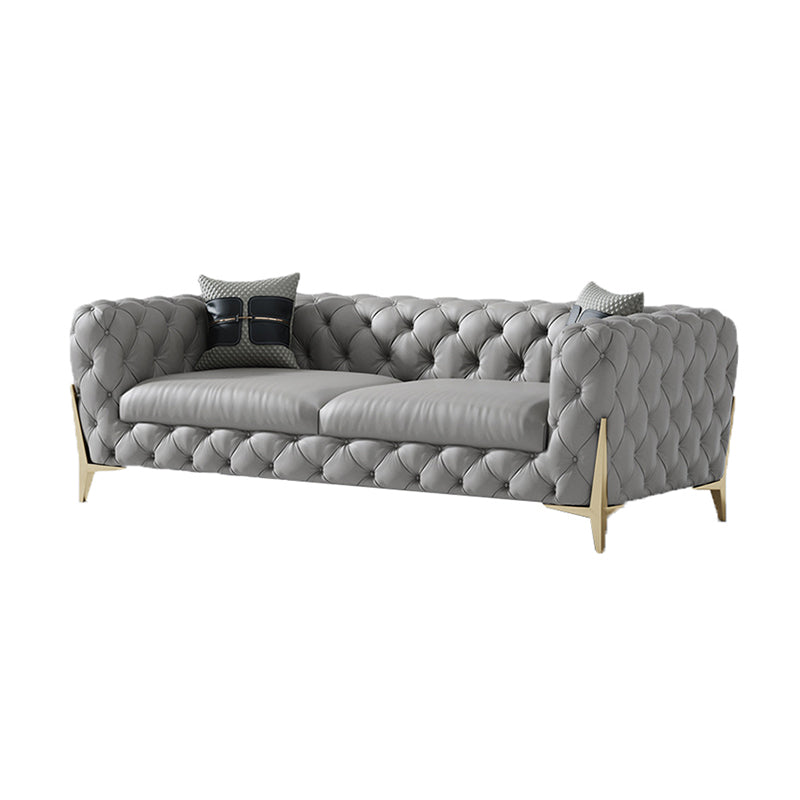 Contemporary Tufted Sofa 30.31" High Faux Leather Tuxedo Arm Sofa