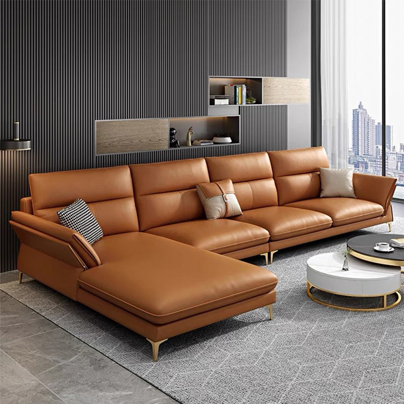 Glam Living Room Flared Arm Sofa Modular Genuine Leather Sofa