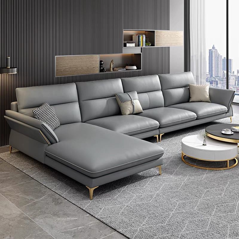 Glam Living Room Flared Arm Sofa Modular Genuine Leather Sofa