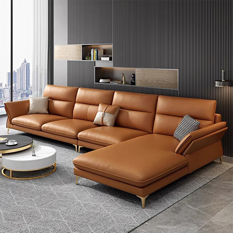 Glam Living Room Flared Arm Sofa Modular Genuine Leather Sofa