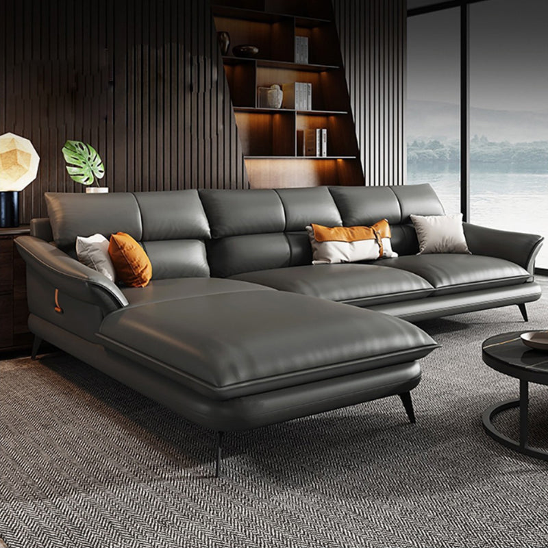 Contemporary Living Room Flared Arm Cushions Genuine Leather Sofa