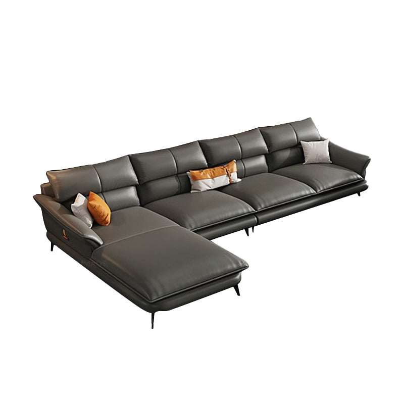 Contemporary Living Room Flared Arm Cushions Genuine Leather Sofa