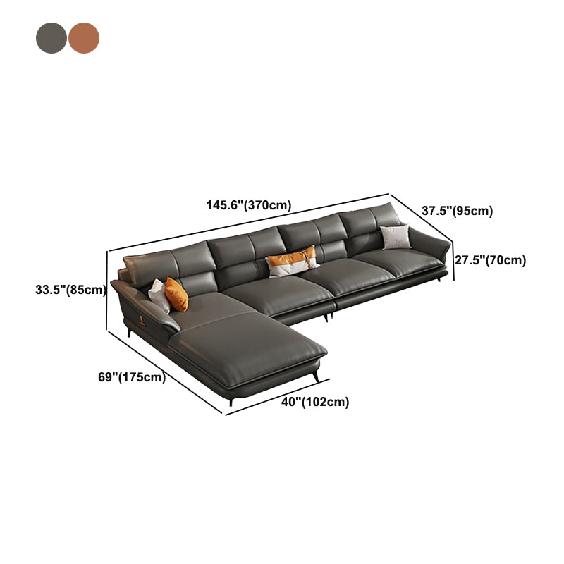 Contemporary Living Room Flared Arm Cushions Genuine Leather Sofa