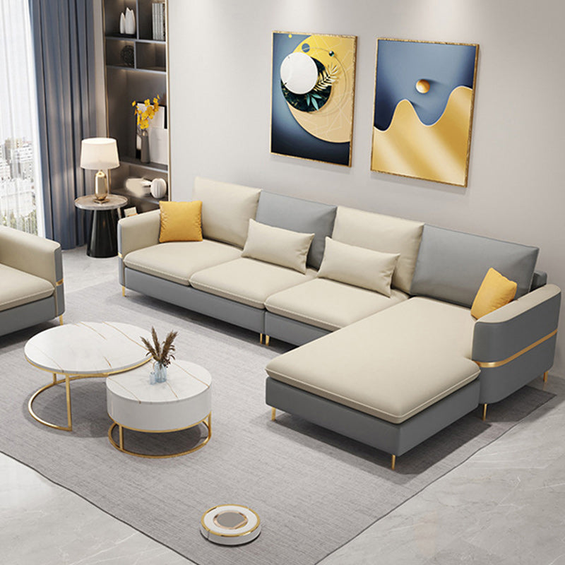 106.3" W Square Arm Sofa & Chaise, Faux Leather Sectional Sofa