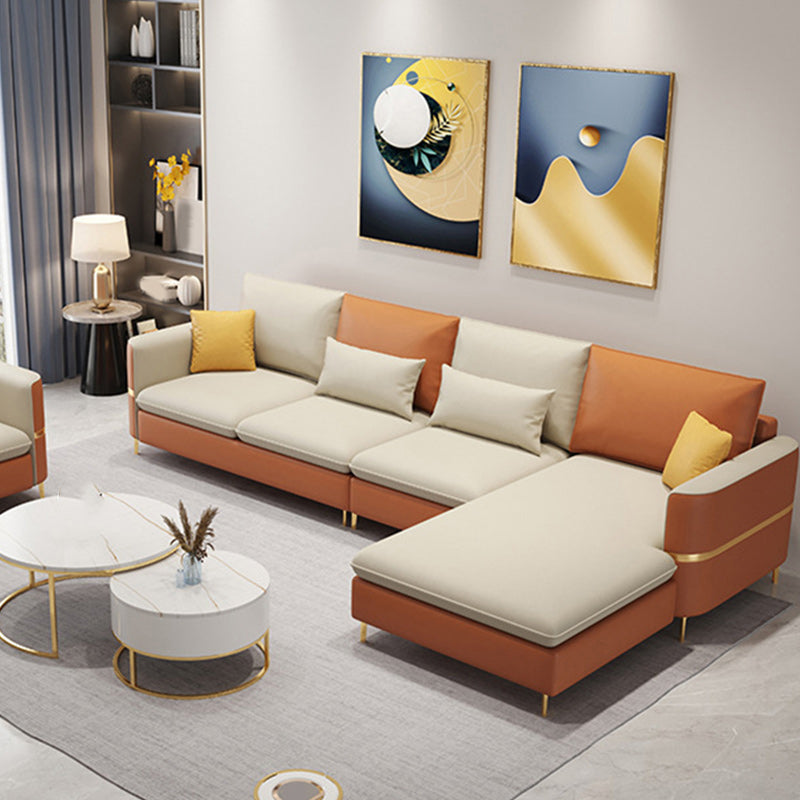 106.3" W Square Arm Sofa & Chaise, Faux Leather Sectional Sofa