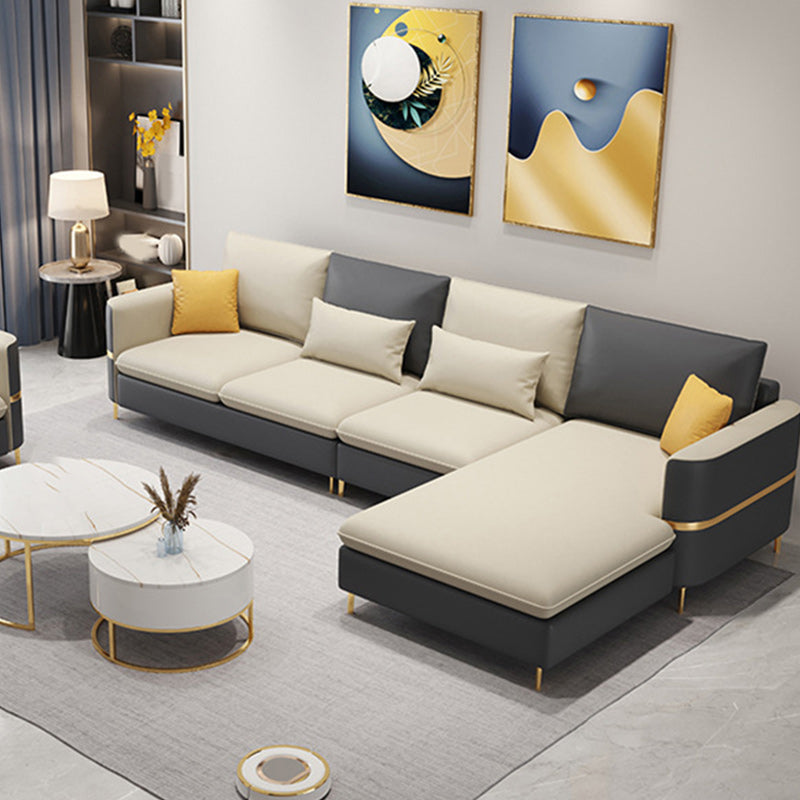 106.3" W Square Arm Sofa & Chaise, Faux Leather Sectional Sofa