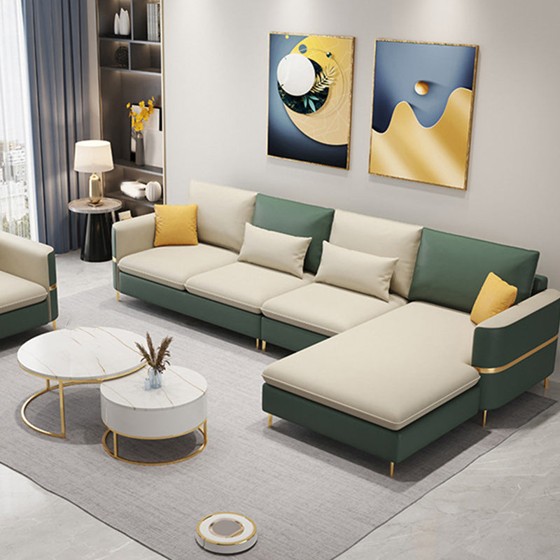 106.3" W Square Arm Sofa & Chaise, Faux Leather Sectional Sofa