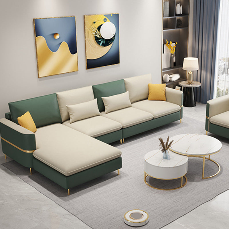 106.3" W Square Arm Sofa & Chaise, Faux Leather Sectional Sofa