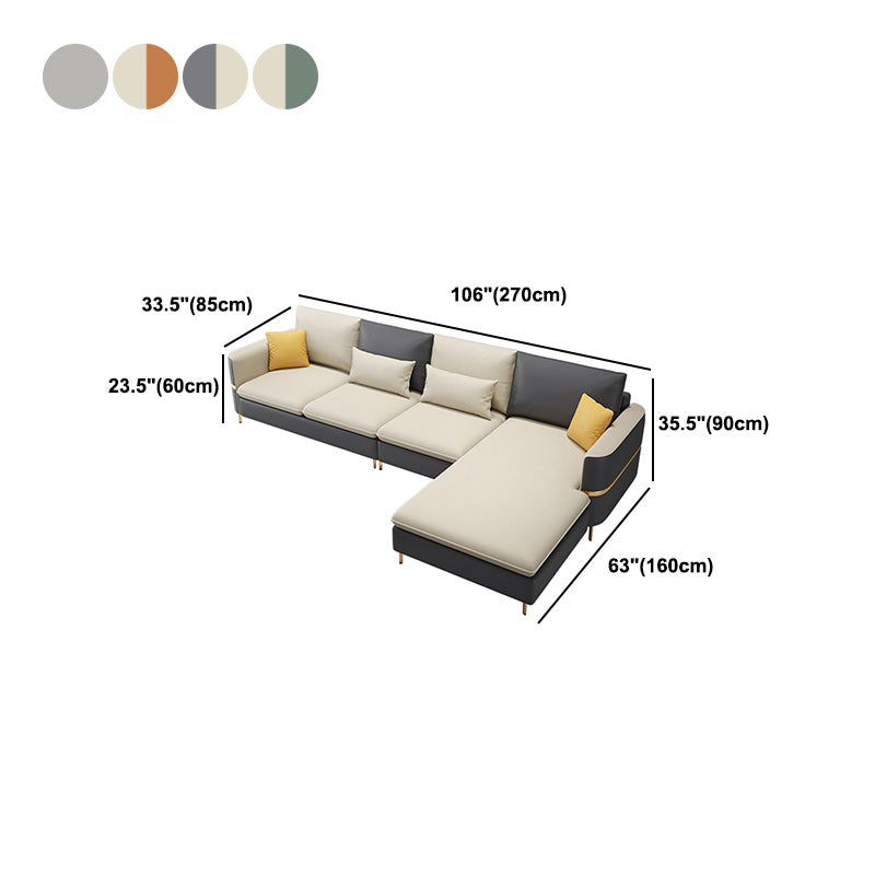 106.3" W Square Arm Sofa & Chaise, Faux Leather Sectional Sofa