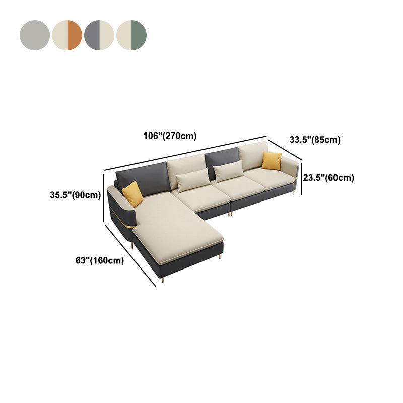 106.3" W Square Arm Sofa & Chaise, Faux Leather Sectional Sofa