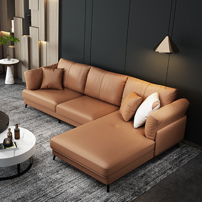 Faux Leather Sofa with Pillow Top Arm for Living Room in Orange