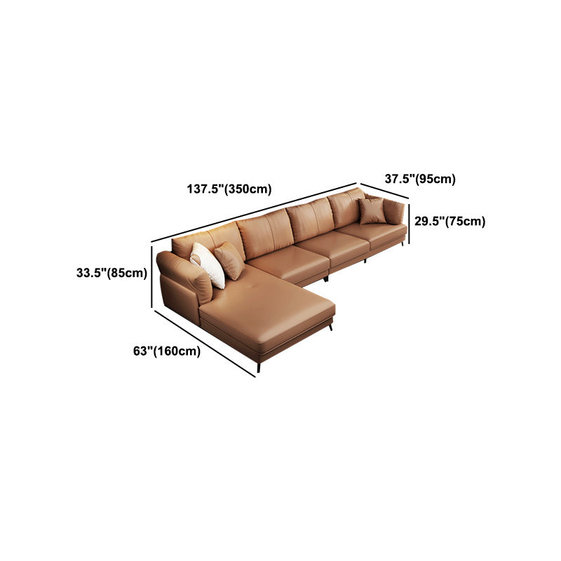 Faux Leather Sofa with Pillow Top Arm for Living Room in Orange