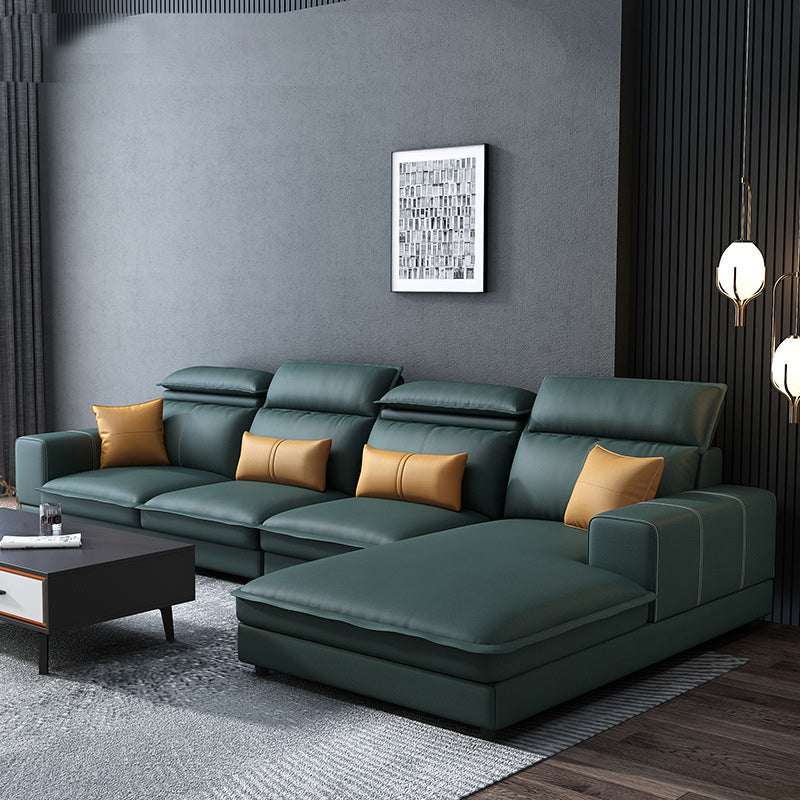 Contemporary Faux Leather L-Shape Sectional with Chaise and Square Arms