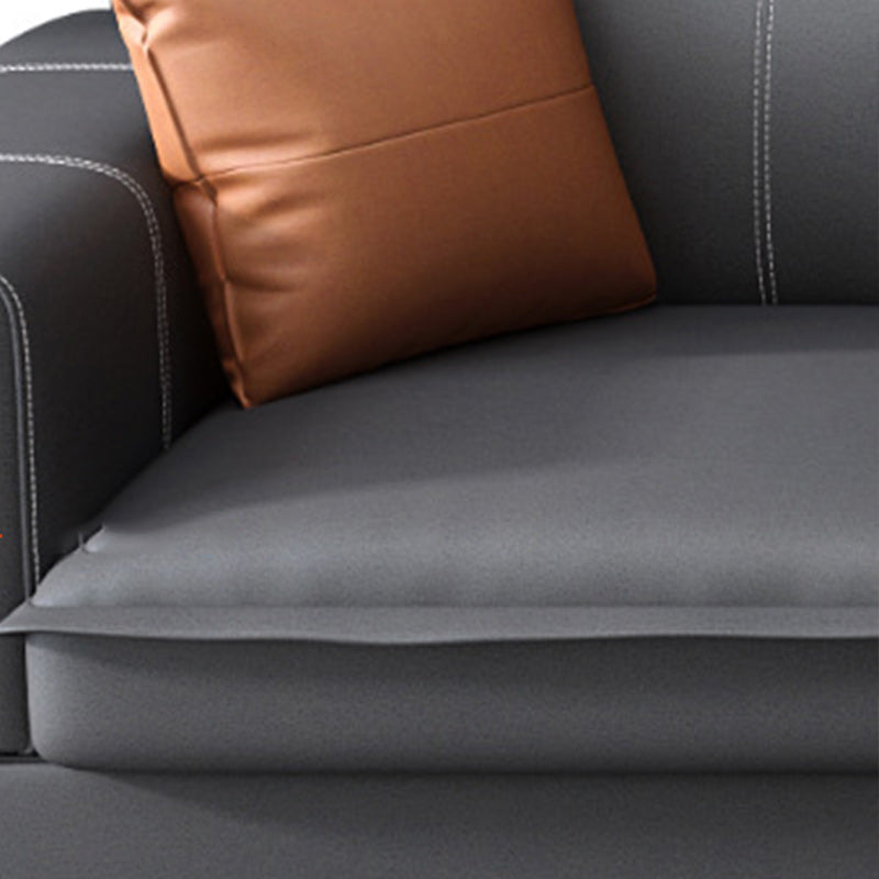 Contemporary Faux Leather L-Shape Sectional with Chaise and Square Arms