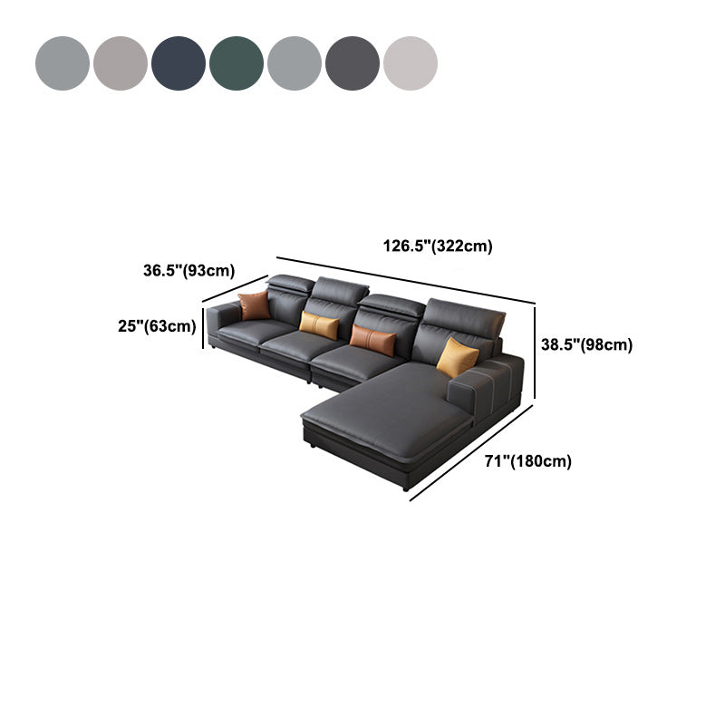 Contemporary Faux Leather L-Shape Sectional with Chaise and Square Arms
