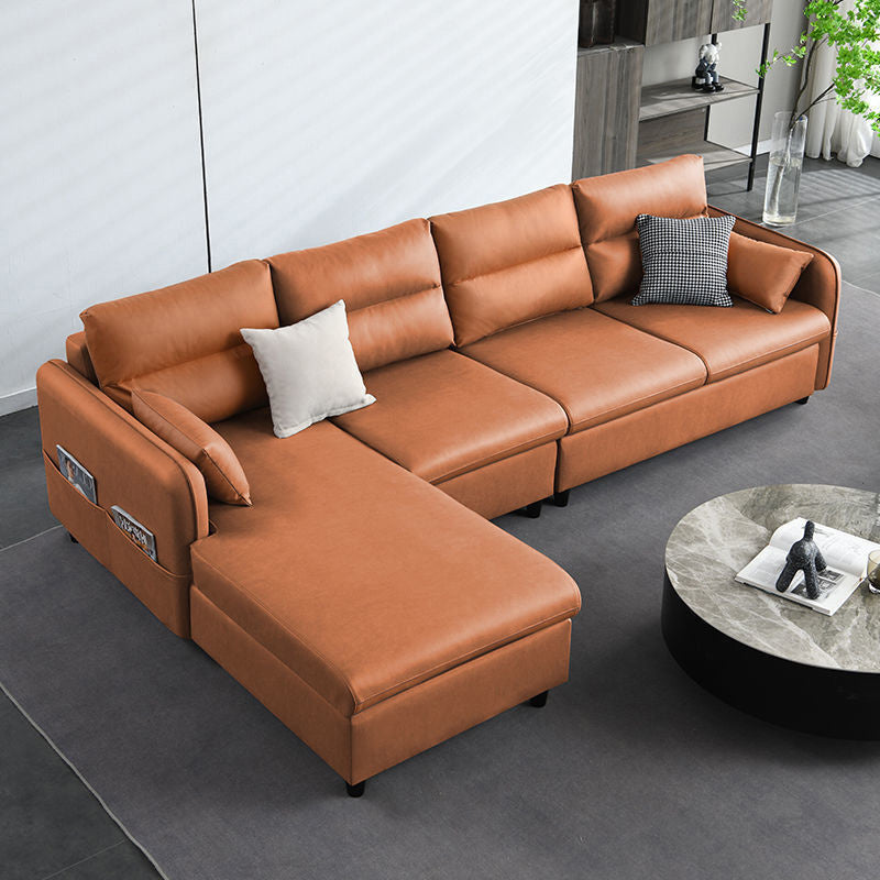 4-Seater Square Arm Sofa & Chaise Faux Leather Sofa with Storage