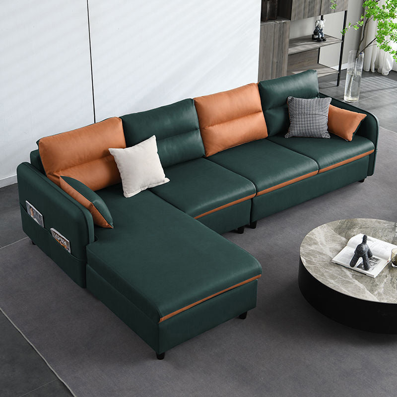 4-Seater Square Arm Sofa & Chaise Faux Leather Sofa with Storage