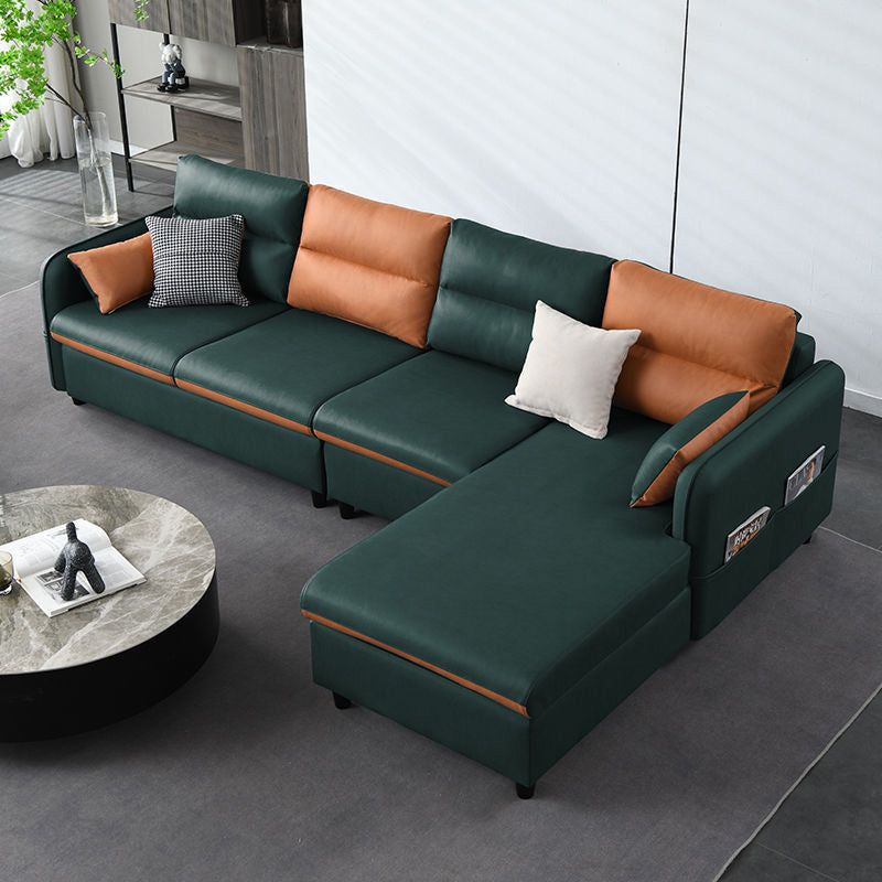 4-Seater Square Arm Sofa & Chaise Faux Leather Sofa with Storage