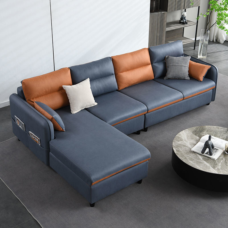 4-Seater Square Arm Sofa & Chaise Faux Leather Sofa with Storage